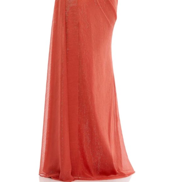 MAC DUGGAL 49291 DRAPED SHOULDER CHIFFON CRIMSON RED GOWN sz 6 - Picture 5 of 5